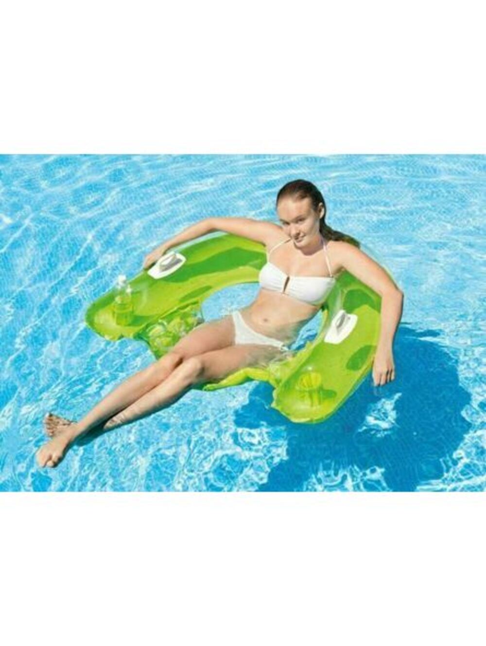 Intex Lounge Sit N Float Inflatable Raft Cup Holders Beach Swimming Pool Green